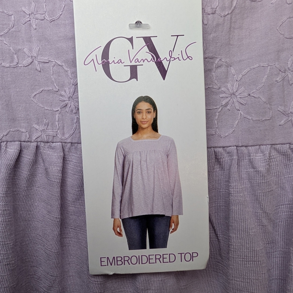 Gloria Vanderbilt women's small blouse Purple long Sleeve Embroidered Top